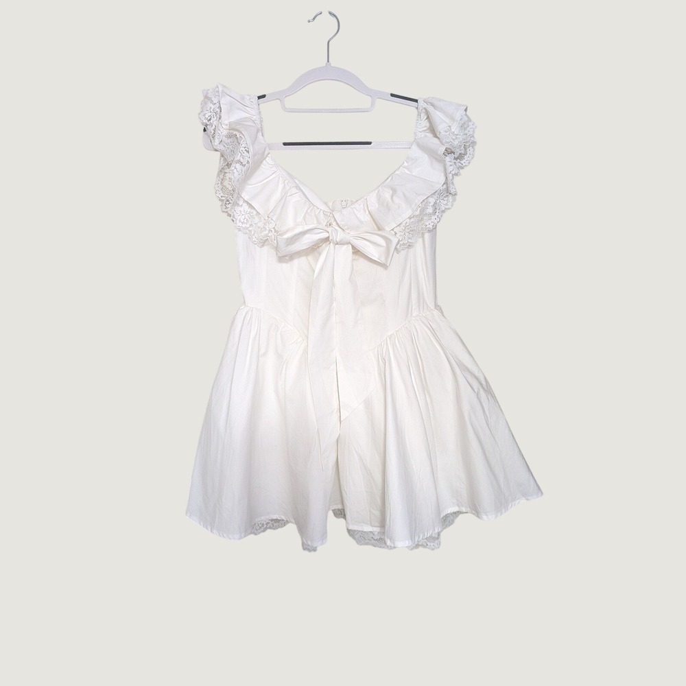 NWT Miss Rosier Arsène White Oversize Bow Ruffled Mini Dress Coquette Large - Picture 4 of 9